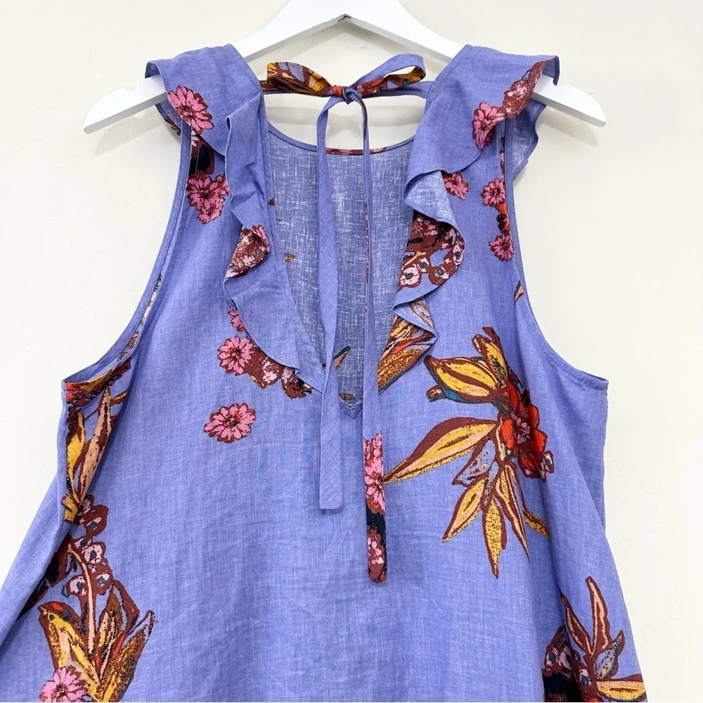 Free People Summer in Tulum Linen Blend Tunic Blue
